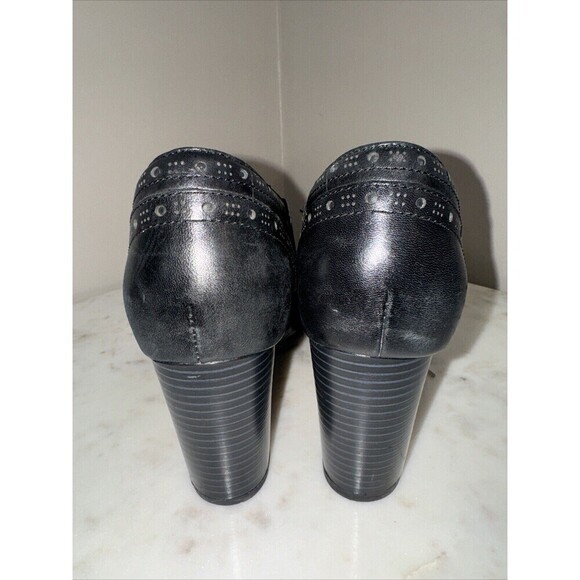 B25 Clarks Black Artisan Ankle Heel Eyelet Slip On WingTip Adjustable Strap 8 - Picture 4 of 7